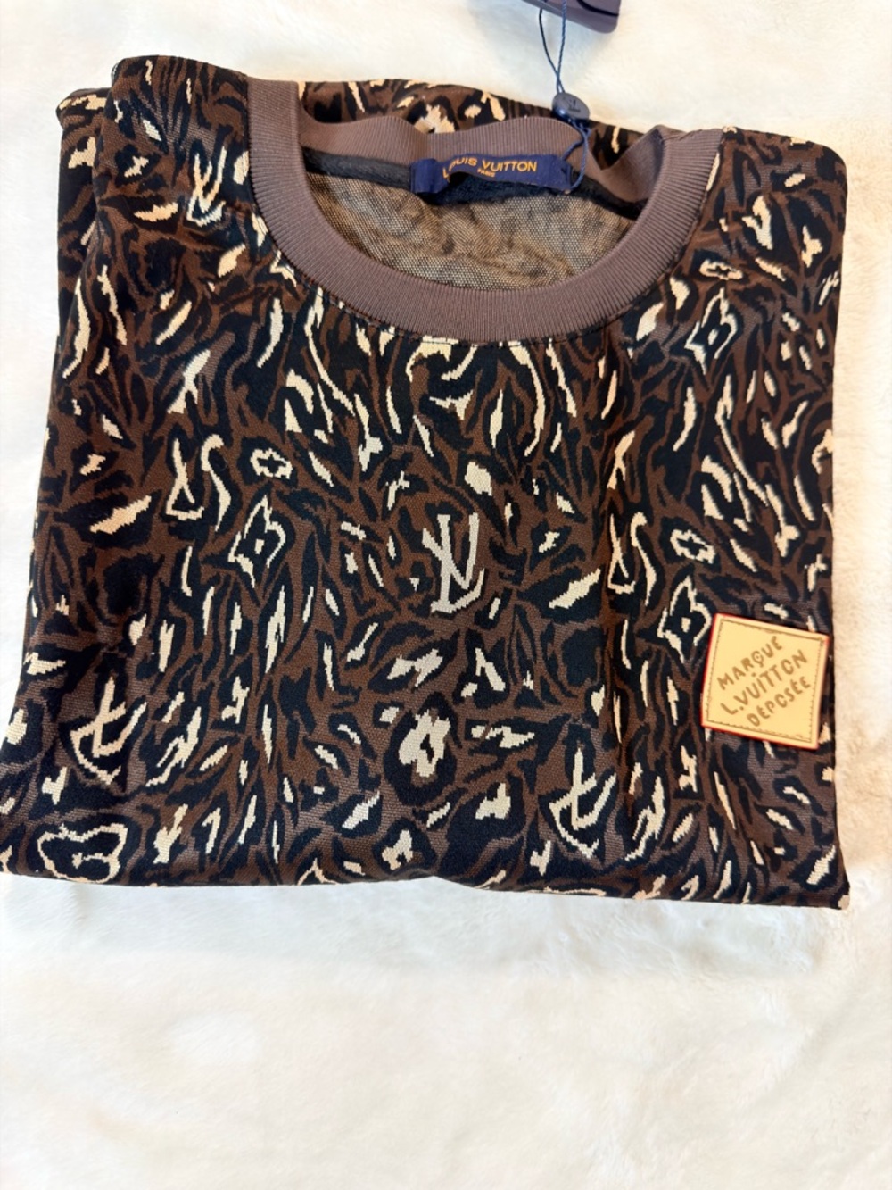 Louis Vuitton Leopard-Pattern Knit Crewneck with Patch